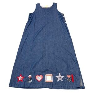 Korey City Blues Americana Granny Core Denim Patched VTG Teacher Maxi Dress